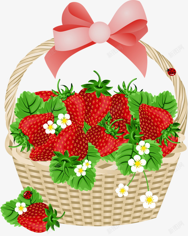 一篮子草莓png免抠素材_新图网 https://ixintu.com 卡通 水果 草莓 蝴蝶结