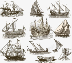 手绘复古船只矢量图素材
