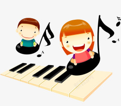 享受音乐的小人卡通音乐琴键高清图片