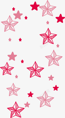 手绘红色五角星花纹素材