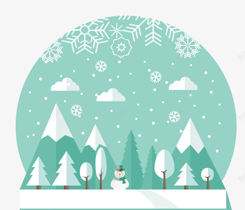 下雪天简图png免抠素材_新图网 https://ixintu.com 下雪 小树 绿色的 美丽的 背景 雪人 雪花 风景
