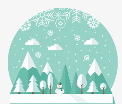 绿色的雪人下雪天简图高清图片