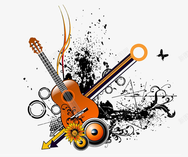 吉他涂鸦风格png免抠素材_新图网 https://ixintu.com 卡通 吉他 拟物化 插画 涂鸦 音乐