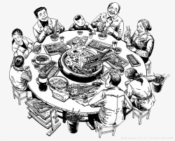 中国风划船的人中国风吃火锅冒菜的人高清图片