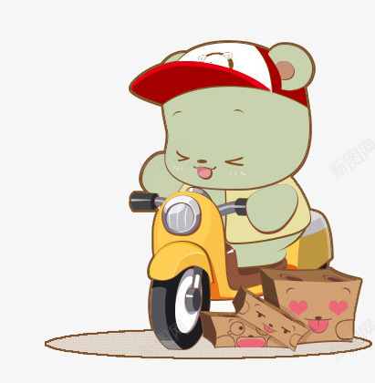 卡通骑车小熊png免抠素材_新图网 https://ixintu.com 卡通快递员 可爱小熊 小熊 快递员 摩托车 送快递 骑车的小熊