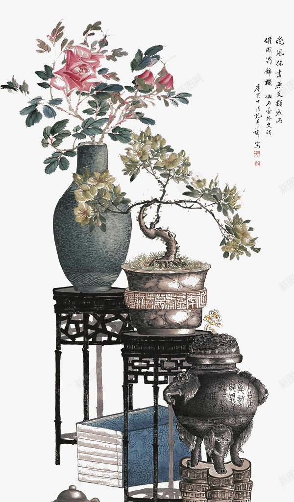 中国风盆栽png免抠素材_新图网 https://ixintu.com 摆设 植物 盆栽 花瓶