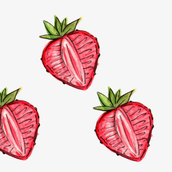 水彩绘红色草莓素材