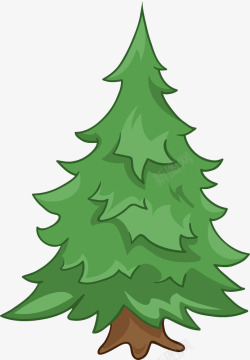 手绘绿色柏树圣诞树素材