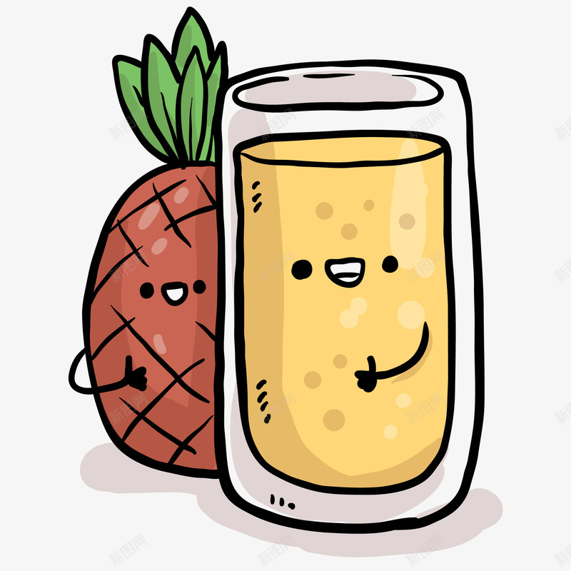 卡通菠萝果汁矢量图ai免抠素材_新图网 https://ixintu.com 卡通 可爱 手绘 果汁设计 菠萝 黄色 矢量图
