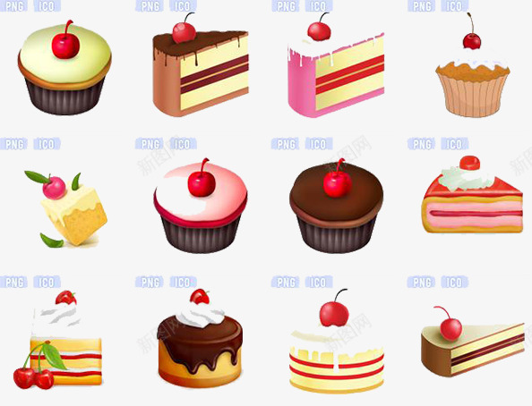 蛋糕图标png_新图网 https://ixintu.com 彩色蛋糕 樱桃 美食 装饰图案