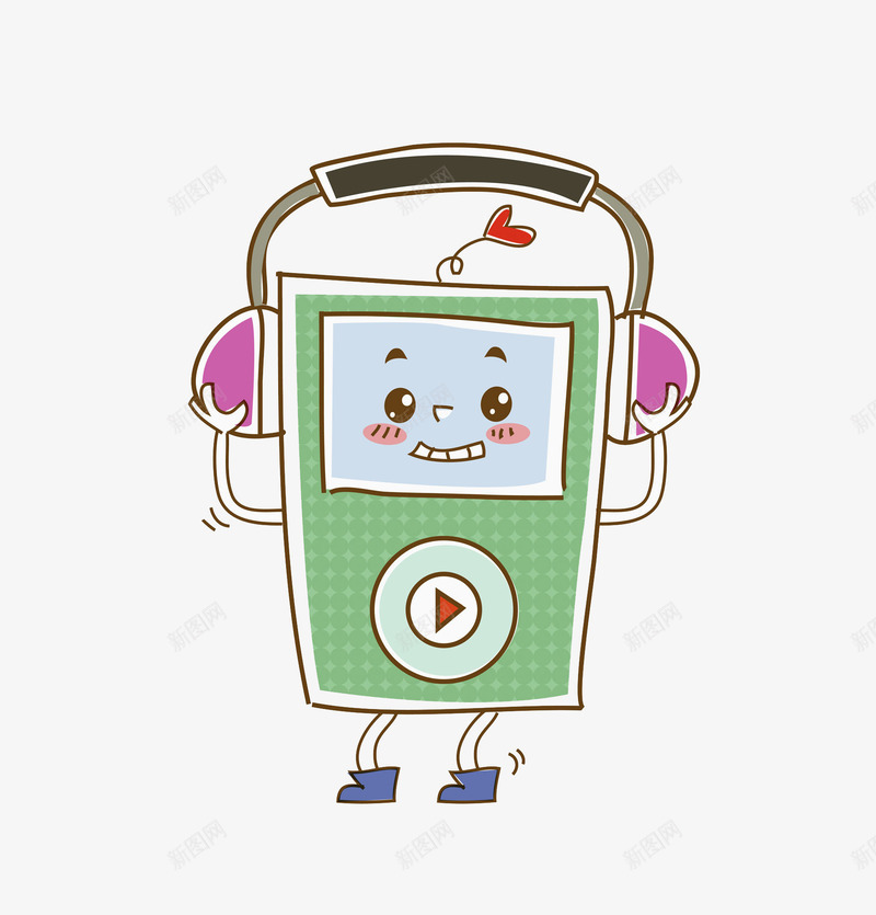 一个音乐播放器png免抠素材_新图网 https://ixintu.com 卡通 可爱的 手绘 插图 播放器 绿色的 耳机 表情