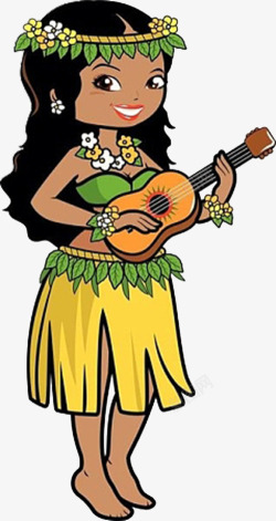 夏威夷草裙露齿少女与吉他草裙舞高清图片