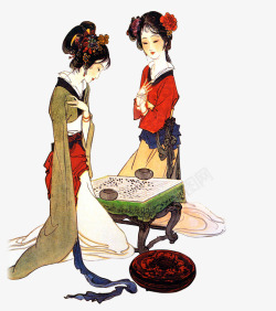 中式美女看书国画美女图高清图片