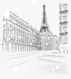 巴黎冬季下雪天矢量图素材