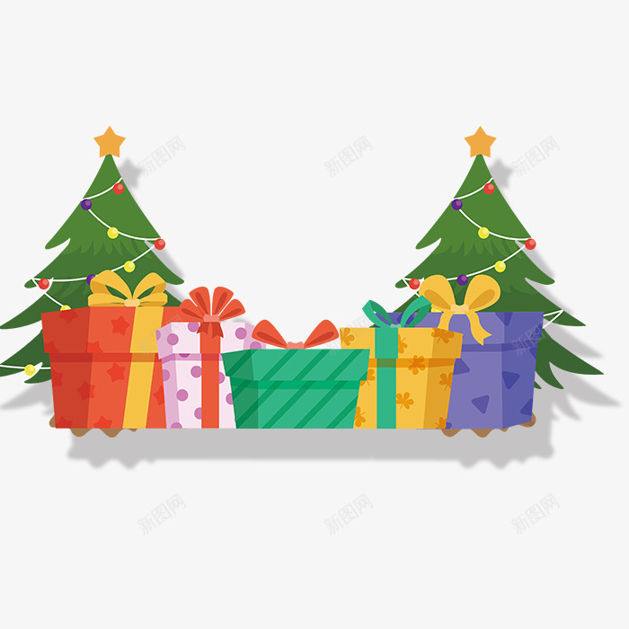 卡通手绘圣诞树礼物盒png免抠素材_新图网 https://ixintu.com 创意 卡通手绘 圣诞树 盒子 礼物盒 礼盒 精美的