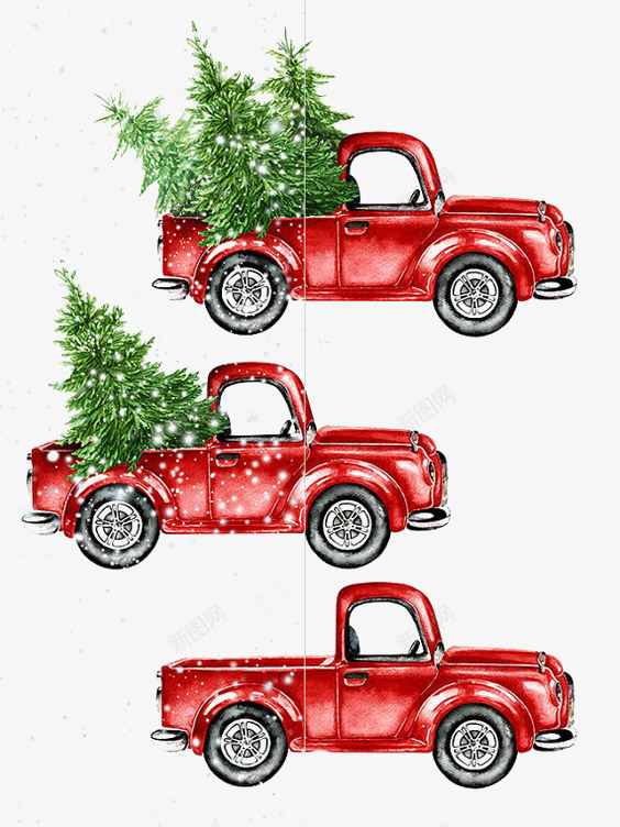 卡通汽车png免抠素材_新图网 https://ixintu.com 创意汽车 圣诞小树 圣诞树 圣诞节 水彩汽车 汽车插画 红色小车