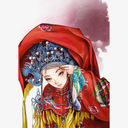 手绘凤冠手绘中国风新娘高清图片