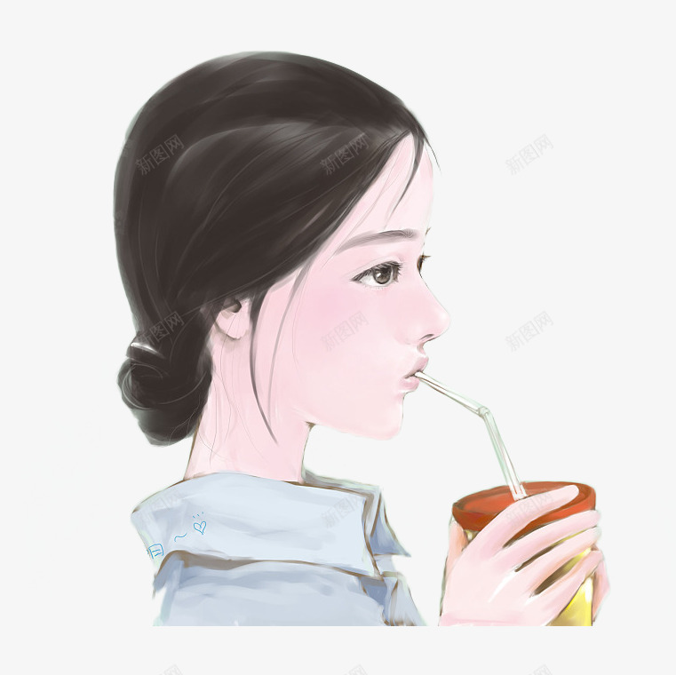 手绘美女喝果汁png免抠素材_新图网 https://ixintu.com 唯美 喝果汁 手绘 插画 果汁 美女 美女喝果汁 饮料