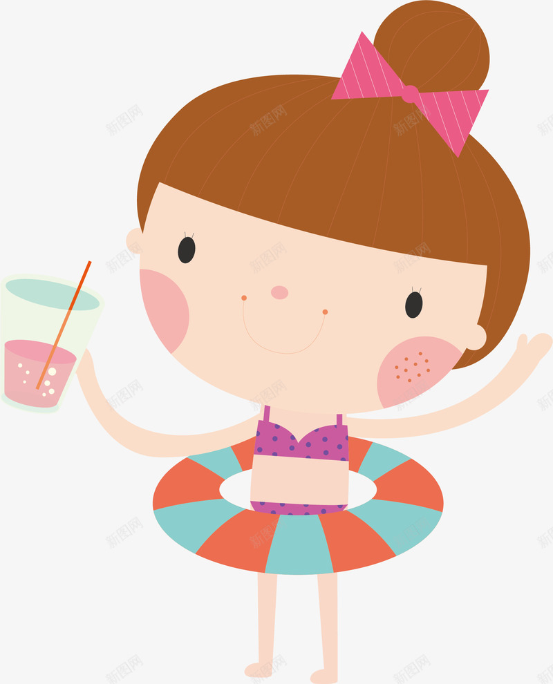 女孩喝果汁png免抠素材_新图网 https://ixintu.com 卡通 女孩 手绘 果汁 泳衣