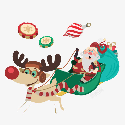 派送礼物的圣诞老人png免抠素材_新图网 https://ixintu.com 卡通形象 圣诞老人 圣诞节 手绘 派送礼物 雪橇 麋鹿