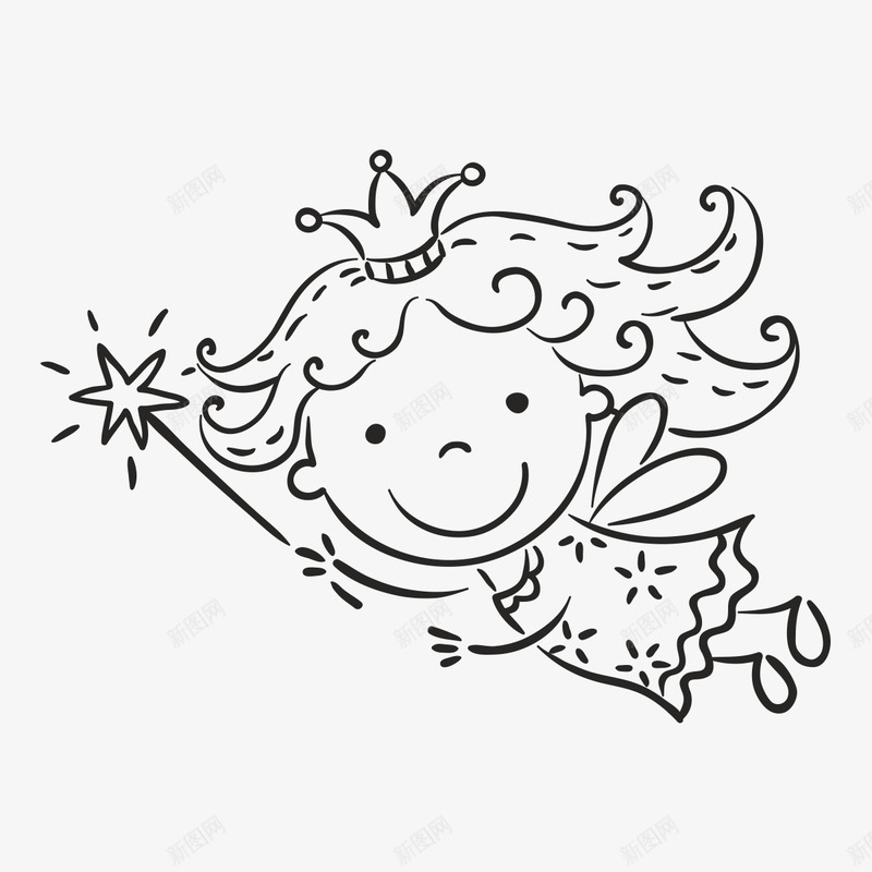 飞翔的女孩图标png_新图网 https://ixintu.com 一个 卡通 女孩 手绘 皇冠 简笔 翅膀 魔法棒
