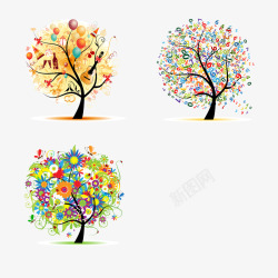 炫彩树木数字点缀的树木矢量图高清图片