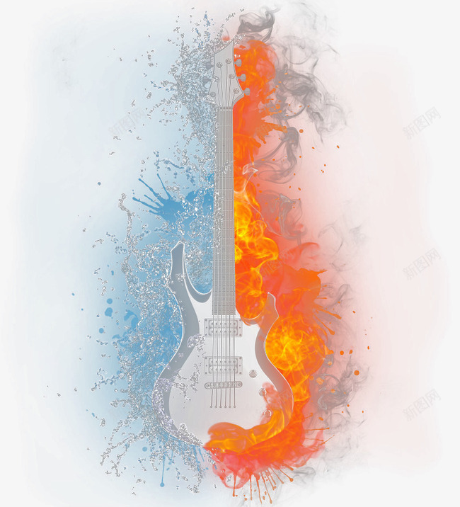 燃烧的吉他png免抠素材_新图网 https://ixintu.com 乐器 吉他社海报 火焰 飞溅的水花