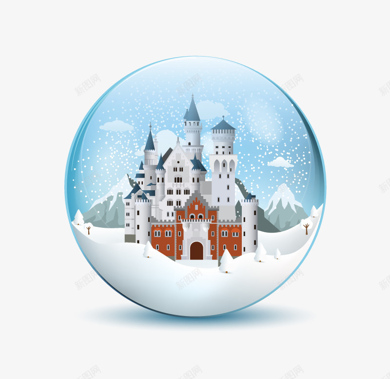 雪中的城堡水晶球矢量图ai免抠素材_新图网 https://ixintu.com 城堡 水晶球 蓝色 雪景 矢量图