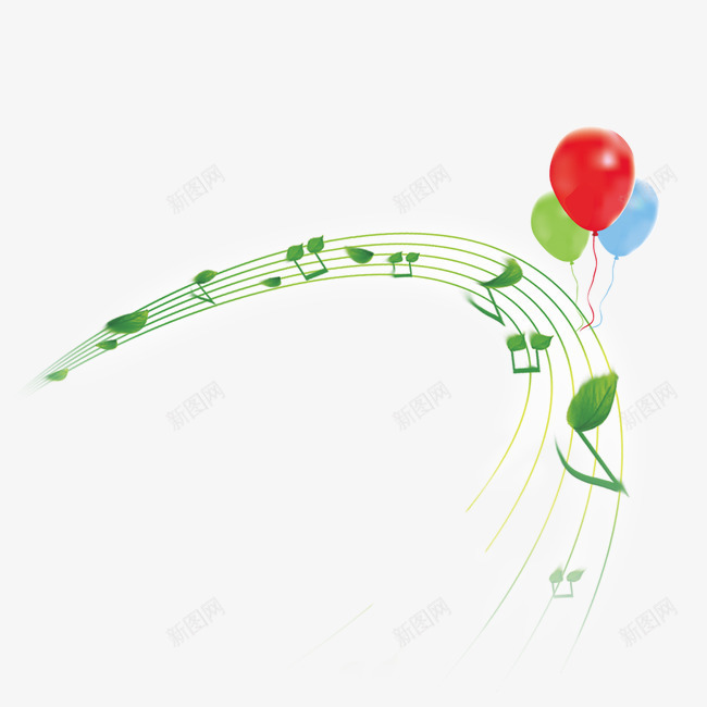 绿色音符气球png免抠素材_新图网 https://ixintu.com 气球 绿色 音符