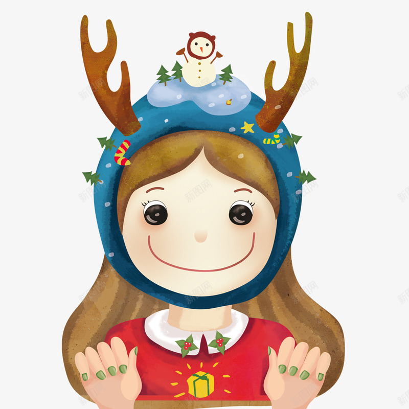圣诞节卡通小鹿人物png免抠素材_新图网 https://ixintu.com 人物 免抠图 圣诞节 圣诞鹿 女孩 效果图 装饰图 装饰画