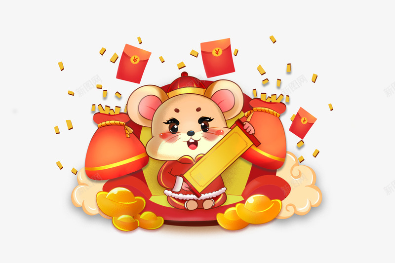 新年快乐鼠年红包psd免抠素材_新图网 https://ixintu.com 中国风 卡通 喜庆 鼠年形象元素