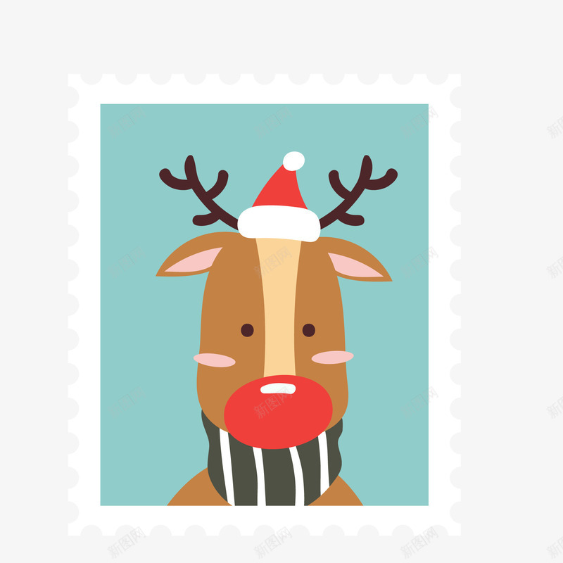 可爱圣诞角色邮票矢量图ai免抠素材_新图网 https://ixintu.com 动物 圣诞节 圣诞角色 帽子 相片 邮票 驯鹿 矢量图