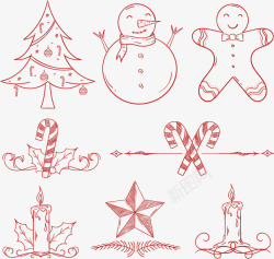 素描雪人矢量图红色的圣诞节元素轮廓高清图片