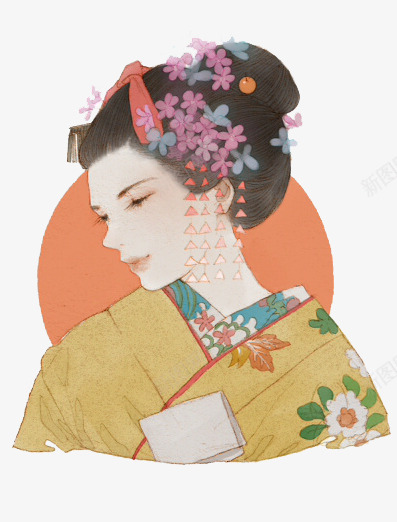 日本人物png免抠素材_新图网 https://ixintu.com 和服 和风 女性 工笔画 手绘 日姬