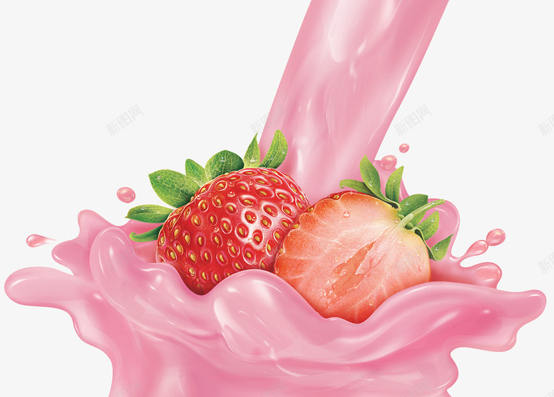 清爽可口的草莓奶png免抠素材_新图网 https://ixintu.com 可口 清爽 草莓