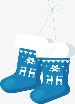 蓝色冬天的圣诞袜矢量图素材