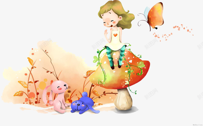 梦幻童年png免抠素材_新图网 https://ixintu.com 七个小矮人 再回首 害羞的小兔子 微笑的小女孩 白雪公主 蓝色的小兔子 飞翔中的蝴蝶