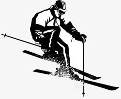 滑雪运动黑白风格滑雪矢量图高清图片