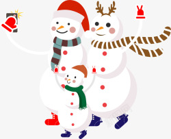 雪人家族手绘圣诞节雪人家族装饰矢量图高清图片