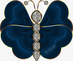 深蓝色钻石手绘装饰蝴蝶高清图片