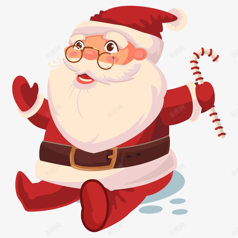 卡通坐着的圣诞老人png免抠素材_新图网 https://ixintu.com 卡通圣诞老人 可爱 圣诞老人 圣诞节 拐杖糖果 眼镜