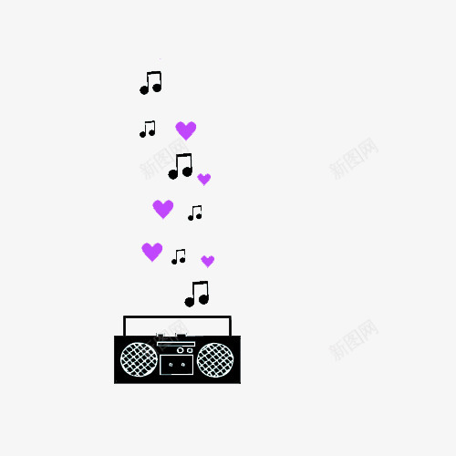 收音机png免抠素材_新图网 https://ixintu.com 心 收音机 音符 黑色