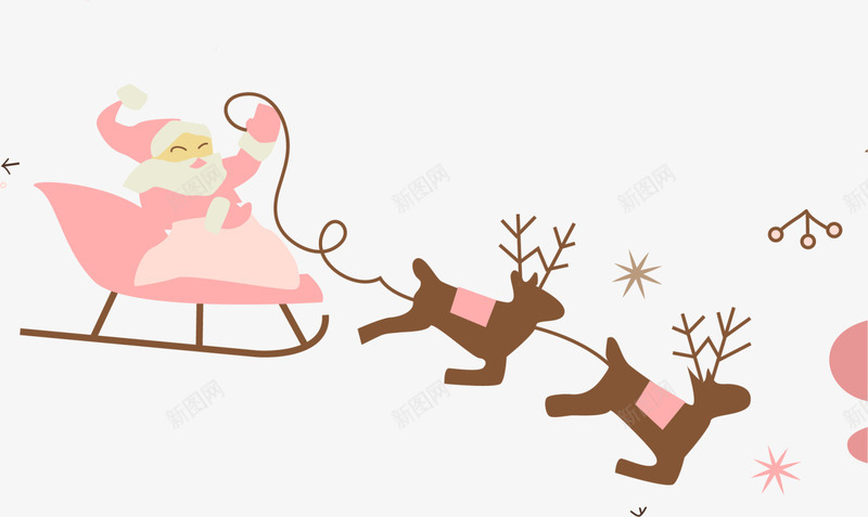 圣诞节棕色麋鹿拉车png免抠素材_新图网 https://ixintu.com 圣诞老人 圣诞节麋鹿 棕色麋鹿 温馨 粉色雪橇 麋鹿拉车