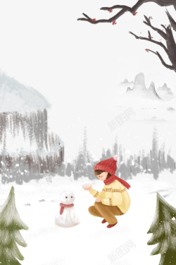 雪人免抠图素材手绘雪地堆雪人元素图高清图片