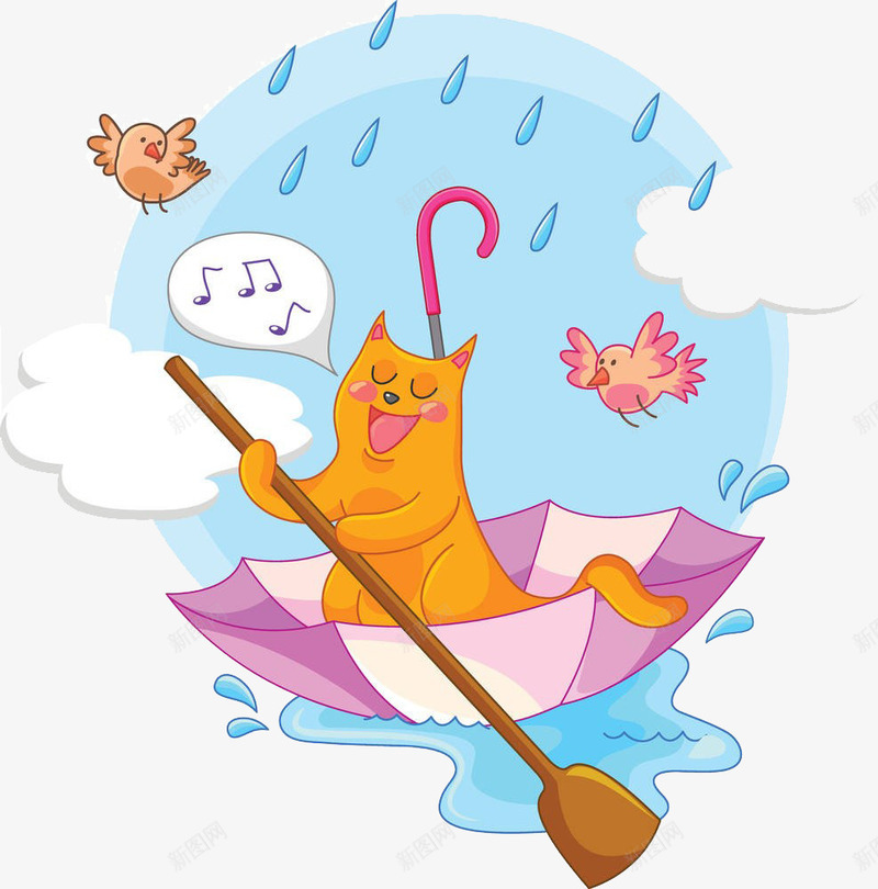 小猫下雨划船png免抠素材_新图网 https://ixintu.com 下雨 划船 卡通手绘 小猫 打伞 雨 雨丝帘 雨滴