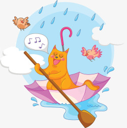 打伞的小猫小猫下雨划船高清图片