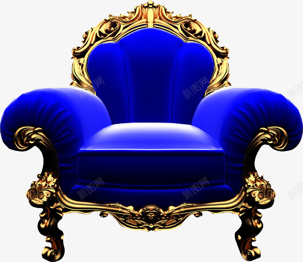 贵重的椅子png免抠素材_新图网 https://ixintu.com 椅子 舒服的椅子 舒适 蓝色 贵重 金色