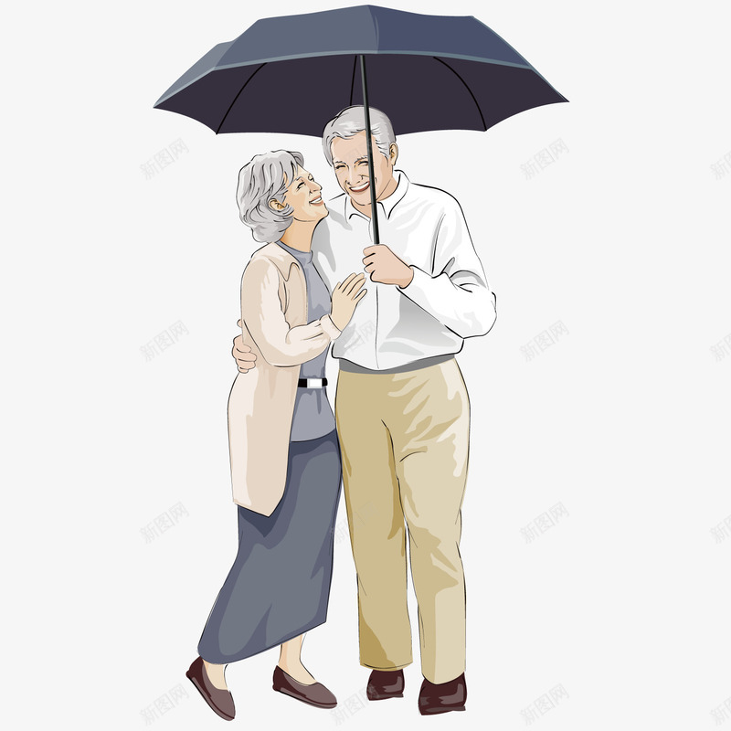 在雨中的老夫妻png免抠素材_新图网 https://ixintu.com 夫妻 幸福 雨中