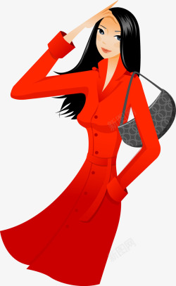 红衣时尚美女矢量图素材