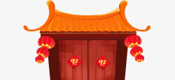 春节古典建筑大门素材